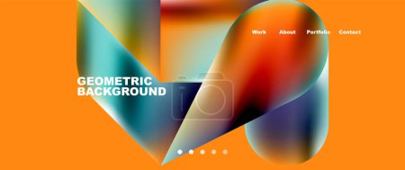 Illustration for Glassmorphism landing page background template. Colorful glass shapes with metallic effect abstract composition for wallpaper, banner, background - Royalty Free Image
