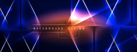 Illustration for Neon lights hacking geometric background, virtual reality concept, cyberpunk geometric template for wallpaper, banner, presentation, background - Royalty Free Image