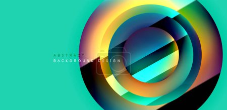 Ilustración de Círculos brillantes y brillantes coloridos composición abstracta con efectos de luz y sombra, vector geométrico fondo abstracto - Imagen libre de derechos