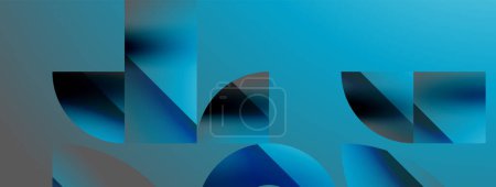 Ilustración de Triángulos, líneas y formas redondas - fondo abstracto geométrico dinámico. Sinfonía visual de formas y líneas de diseño para papel pintado, banner, fondo, landing page, arte de la pared, invitación, impresiones - Imagen libre de derechos