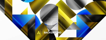 Illustration for Elegant minimalist background with color metallic circles and triangles, creating harmonious composition of geometric shapes for wallpaper, banner, background, landing page - Royalty Free Image