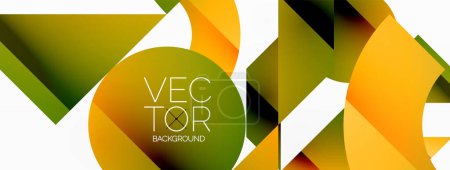 Illustration for Dynamic abstract vector background. Harmonious fusion of circles, squares, and triangles. Geometric elements intertwine to create mesmerizing backdrop. Each shape contributes to kaleidoscope of forms - Royalty Free Image