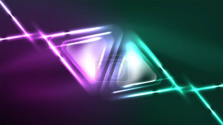 Téléchargez les illustrations : Modèle de conception géométrique numérique néon fond abstrait, triangles et lumières - en licence libre de droit