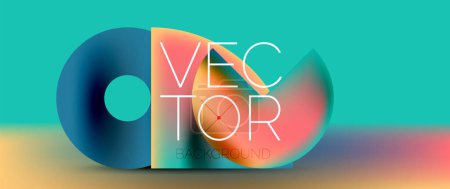 Illustration for Sleek podium with abstract composition of squares, circles, and triangles, adorned with vibrant fluid gradients for wallpaper, banner, background, landing page, wall art, invitation, print, poster - Royalty Free Image