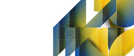 Téléchargez les illustrations : Fusion géométrique - harmonie abstraite de triangles et de cercles dans un décor minimaliste. Conception de formes et de lignes pour papier peint, bannière, arrière-plan, page d'atterrissage, art mural, invitation, impressions - en licence libre de droit