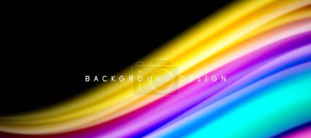Téléchargez les illustrations : Lignes d'onde de couleur arc-en-ciel sur noir. Techno ou fond abstrait d'entreprise pour affiches, couvertures, bannières, brochures, sites Web - en licence libre de droit