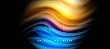 Illustration for Rainbow color wave lines on black. Techno or business abstract background for posters, covers, banners, brochures, websites - Royalty Free Image