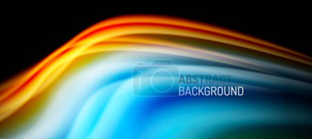 Photo for Rainbow color wave lines on black. Techno or business abstract background for posters, covers, banners, brochures, websites - Royalty Free Image