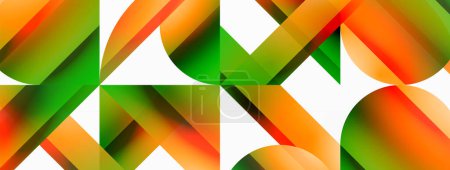 Ilustración de Vibrantes triángulos de color y círculos sobre fondo blanco se entrelazan para crear una composición cautivadora y armoniosamente equilibrada para diseños digitales, presentaciones, banners de sitios web, publicaciones en redes sociales - Imagen libre de derechos