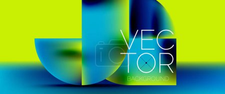 Ilustración de Elegante podio con composición abstracta de cuadrados, círculos y triángulos, adornado con gradientes de fluidos vibrantes para papel pintado, pancarta, fondo, landing page, arte de la pared, invitación, impresión, cartel - Imagen libre de derechos