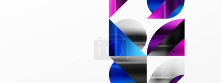 Ilustración de Fondo minimalista elegante con círculos y triángulos metálicos de color, creando una composición armoniosa de formas geométricas para papel pintado, banner, fondo, landing page - Imagen libre de derechos