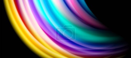 Foto de Líneas de onda de color arco iris en negro. Techno o fondo abstracto de negocios para carteles, cubiertas, pancartas, folletos, sitios web - Imagen libre de derechos