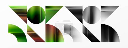 Ilustración de Fondo minimalista elegante con círculos y triángulos metálicos de color, creando una composición armoniosa de formas geométricas para papel pintado, banner, fondo, landing page - Imagen libre de derechos