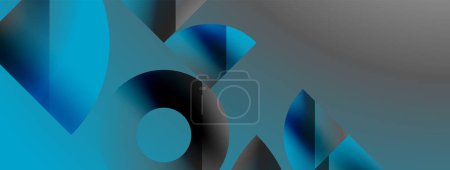 Ilustración de Triángulos, líneas y formas redondas - fondo abstracto geométrico dinámico. Sinfonía visual de formas y líneas de diseño para papel pintado, banner, fondo, landing page, arte de la pared, invitación, impresiones - Imagen libre de derechos