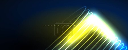 Illustration for Techno neon wave lines, dynamic electric motion, speed concept. Templates for wallpaper, banner, background, landing page, wall art, invitation, prints - Royalty Free Image