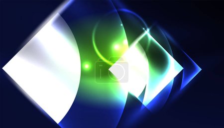 Illustration for Abstract background techno neon glowing circle shapes and round elemetns with light flare effects. Hi-tech design for wallpaper, banner, background, landing page, wall art, invitation, prints, posters - Royalty Free Image