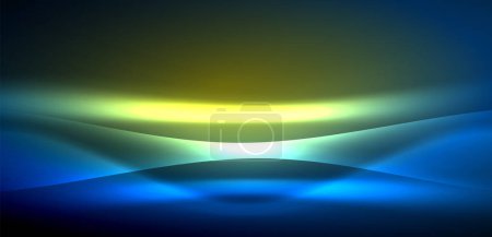 Illustration for Dynamic waves in ethereal glow of neon lights. Concept merges fluidity of motion with vibrant allure of neon, crafting entrancing backdrop that embodies both vitality and futuristic sophistication - Royalty Free Image