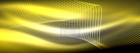 Téléchargez les illustrations : Un fond abstrait aux ondes fluo éclatantes - des ondes luminescentes vibrantes pulsent dans un écran captivant et électrisant - en licence libre de droit