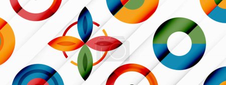 Ilustración de Círculos coloridos en un fondo abstracto composición cuadrícula. Diseño para papel pintado, banner, fondo, landing page, arte de la pared, invitación, impresiones, carteles - Imagen libre de derechos