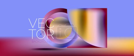 Ilustración de Elegante podio con composición abstracta de cuadrados, círculos y triángulos, adornado con gradientes de fluidos vibrantes para papel pintado, pancarta, fondo, landing page, arte de la pared, invitación, impresión, cartel - Imagen libre de derechos