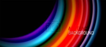 Illustration for Rainbow color wave lines on black. Techno or business abstract background for posters, covers, banners, brochures, websites - Royalty Free Image