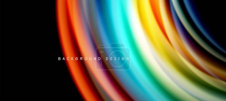 Ilustración de Líneas de onda de color arco iris en negro. Techno o fondo abstracto de negocios para carteles, cubiertas, pancartas, folletos, sitios web - Imagen libre de derechos
