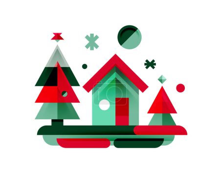 Illustration for Christmas trees with house, festive logo concept - Royalty Free Image
