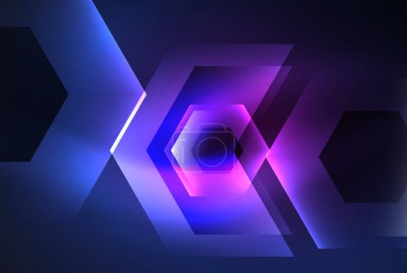Photo for Arrow hexagon neon light glowing shapes background. Vector illustration For Wallpaper, Banner, Background, Card, Book Illustration, landing page - Royalty Free Image