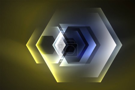 Illustration for Arrow hexagon neon light glowing shapes background. Vector illustration For Wallpaper, Banner, Background, Card, Book Illustration, landing page - Royalty Free Image