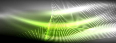Ilustración de Fondo abstracto de onda de neón brillante: vibrantes ondas luminiscentes pulsan en una pantalla cautivadora y electrizante - Imagen libre de derechos