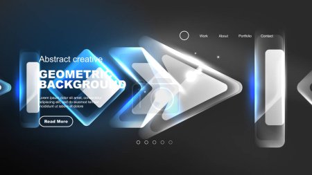 Photo for Abstract background landing page, geometric shape illuminated with glowing neon light on dark background. Futuristic city lights concept - Royalty Free Image