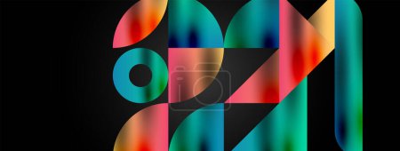 Illustration for Artistic arrangement of triangles, lines, and circular elements in a mesmerizing geometric mosaic pattern, offering a visually dynamic and captivating composition - Royalty Free Image