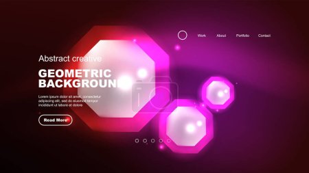 Photo for Abstract background landing page, geometric shape illuminated with glowing neon light on dark background. Futuristic city lights concept - Royalty Free Image