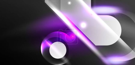 Illustration for Abstract background glowing neon light geometric shapes. Space cosmic or magic energy vector wallpaper For Wallpaper, Banner, Background, Card, Book Illustration, landing page - Royalty Free Image
