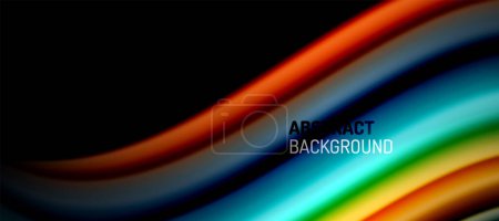 Téléchargez les photos : Lignes d'onde de couleur arc-en-ciel sur noir. Techno ou fond abstrait d'entreprise pour affiches, couvertures, bannières, brochures, sites Web - en image libre de droit