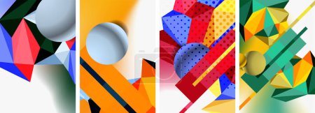 Illustration for Set of geometric abstract composition with spheres and triangles. Vector illustration For Wallpaper, Banner, Background, Card, Book Illustration, landing page - Royalty Free Image
