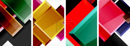 Illustration for Color glass glossy square composition poster set for wallpaper, business card, cover, poster, banner, brochure, header, website - Royalty Free Image
