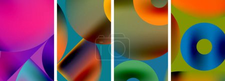 Illustration for Set of colorful posters with round geometric elements and circles. Vector illustration For Wallpaper, Banner, Background, Card, Book Illustration - Royalty Free Image