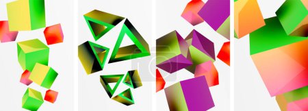 Photo for Flying 3d shapes, cubes and other geometric elements background design for wallpaper, business card, cover, poster, banner, brochure, header, website - Royalty Free Image