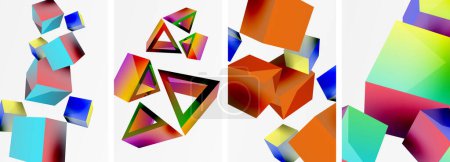 Ilustración de Composición de cubos 3d y otros elementos geométricos de diseño de fondo para papel pintado, tarjeta de visita, cubierta, póster, pancarta, folleto, encabezado, sitio web - Imagen libre de derechos