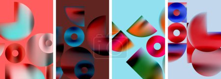 Ilustración de Conjunto de carteles coloridos con elementos geométricos y círculos redondos. Ilustración vectorial para fondo de pantalla, Banner, Fondo, Tarjeta, Ilustración de libros - Imagen libre de derechos