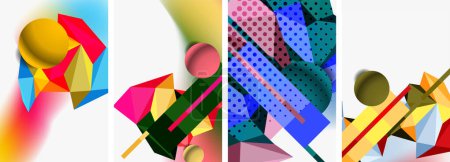 Ilustración de Conjunto de composición abstracta geométrica con esferas y triángulos. Ilustración vectorial para fondo de pantalla, Banner, Fondo, Tarjeta, Ilustración de libros, landing page - Imagen libre de derechos