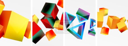 Ilustración de Volar formas 3d, cubos y otros elementos geométricos de diseño de fondo para el papel pintado, tarjeta de visita, cubierta, cartel, pancarta, folleto, encabezado, sitio web - Imagen libre de derechos