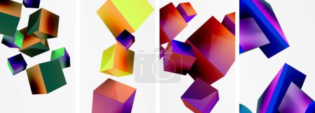 Téléchargez les illustrations : Composition de cubes 3D et d'autres éléments géométriques conception de fond pour papier peint, carte de visite, couverture, affiche, bannière, brochure, en-tête, site Web - en licence libre de droit