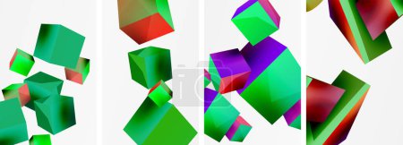 Illustration for Flying 3d shapes, cubes and other geometric elements background design for wallpaper, business card, cover, poster, banner, brochure, header, website - Royalty Free Image