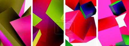 Téléchargez les illustrations : Flying 3D formes, cubes et autres éléments géométriques conception de fond pour papier peint, carte de visite, couverture, affiche, bannière, brochure, en-tête, site Web - en licence libre de droit