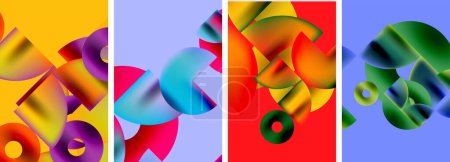 Ilustración de Conjunto de carteles coloridos con elementos geométricos y círculos redondos. Ilustración vectorial para fondo de pantalla, Banner, Fondo, Tarjeta, Ilustración de libros - Imagen libre de derechos