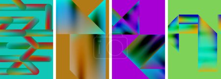 Ilustración de Conjunto de carteles geométricos de colores: formas redondas y círculos con degradados de color fluidos. Fondos abstractos para el fondo de pantalla, tarjeta de visita, cubierta, cartel, pancarta, folleto, encabezado, sitio web - Imagen libre de derechos