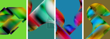 Illustration for Set of colorful geometric posters - round shapes and circles with fluid color gradients. Abstract backgrounds for wallpaper, business card, cover, poster, banner, brochure, header, website - Royalty Free Image