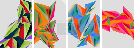 Téléchargez les illustrations : Ensemble d'affiches abstraites de motif triangle mosaïque. Illustration vectorielle pour papier peint, bannière, fond, carte, illustration de livre, page de destination - en licence libre de droit